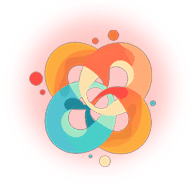 Eroe di supereroe stilizzato colorato su sfondo rosso, icona di innovazione e creatività digitale.